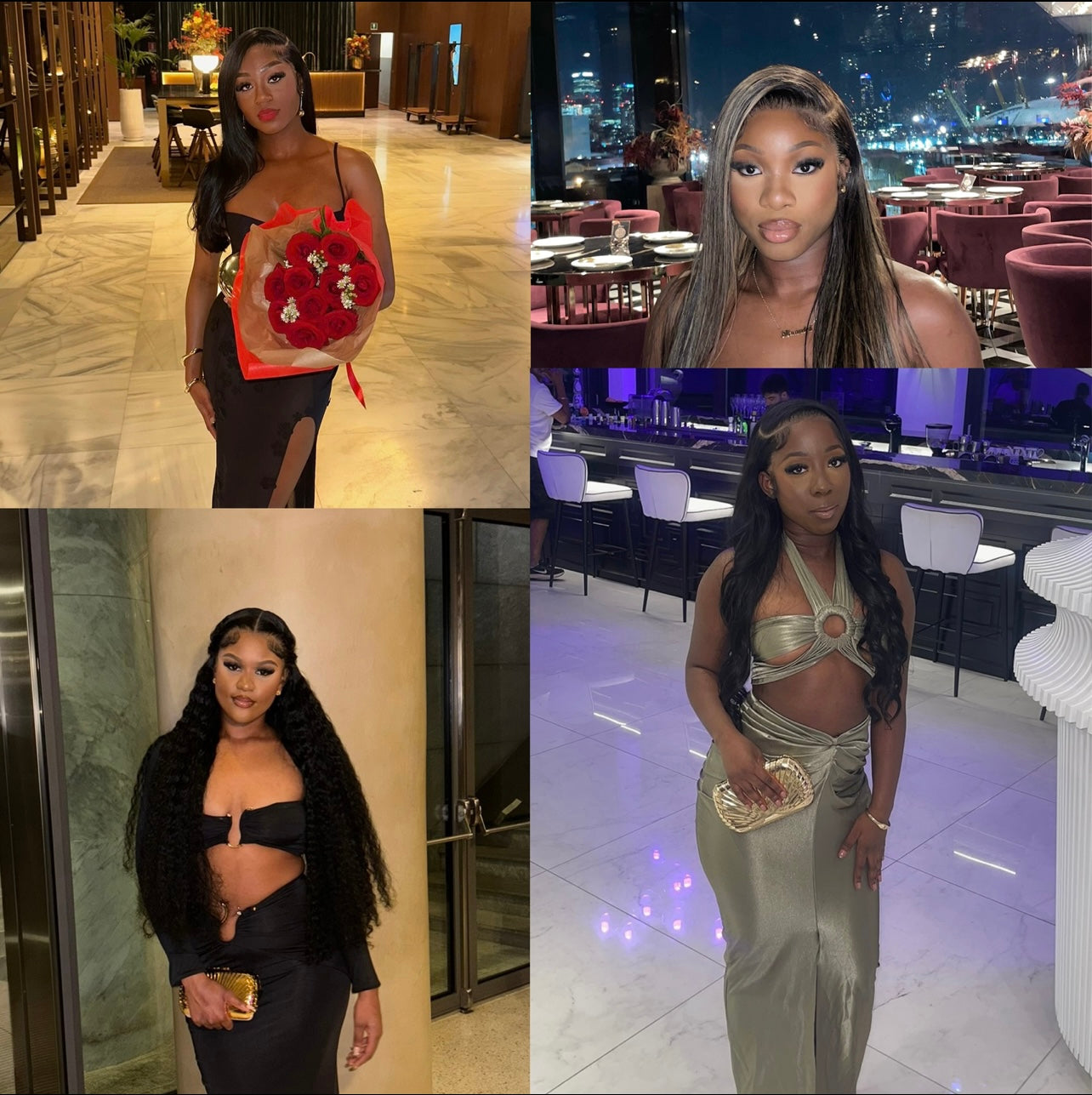 Rayshairhub homepage client cam collage featuring customer hair extension styles